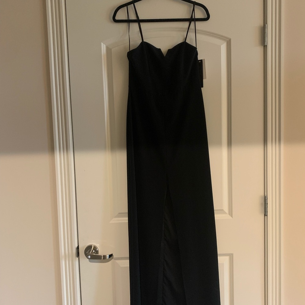 Size 4 Halston floor length black gown with adjustable skinny strap